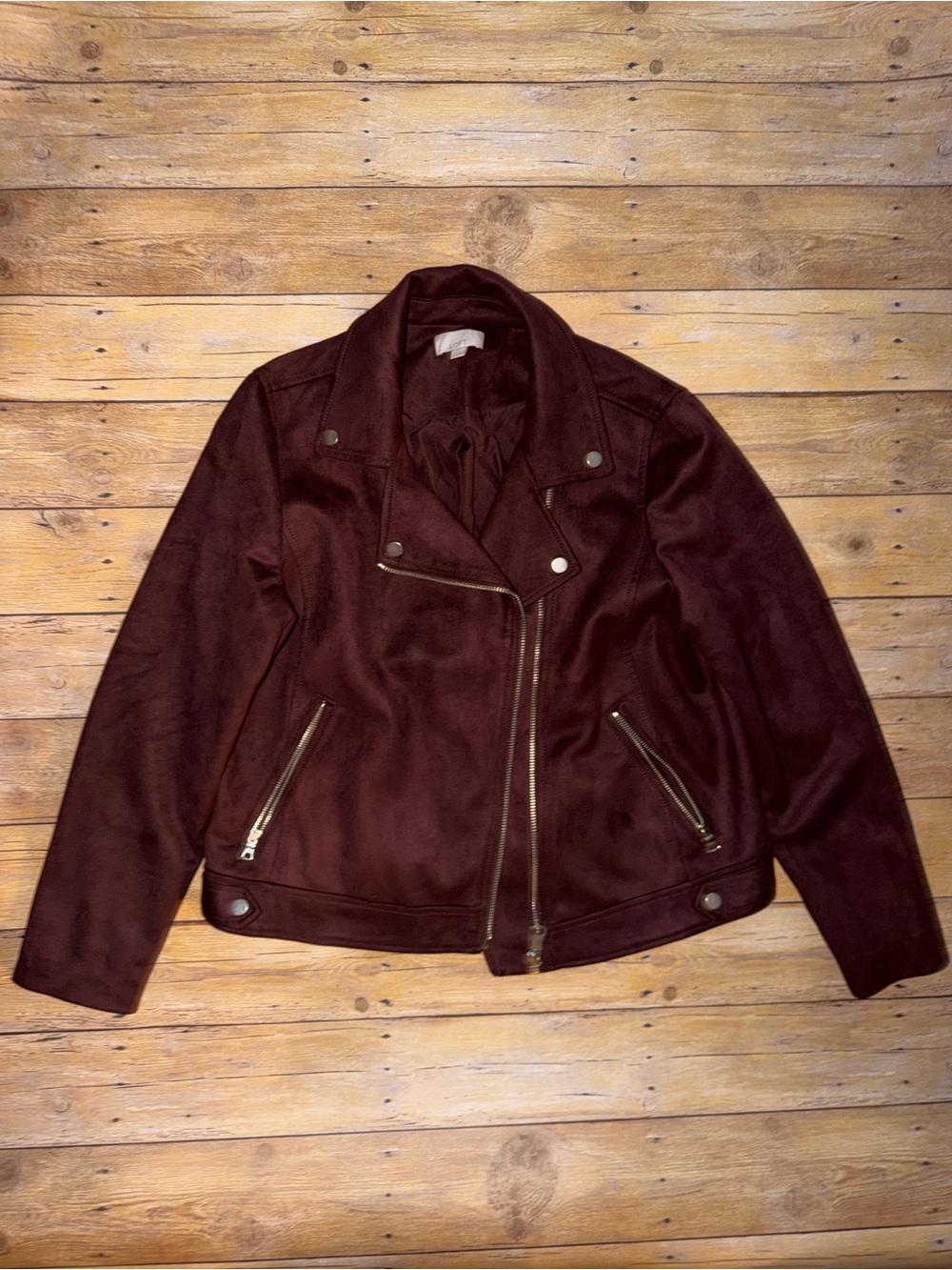 LOFT Burgundy Suede Moto Jacket
